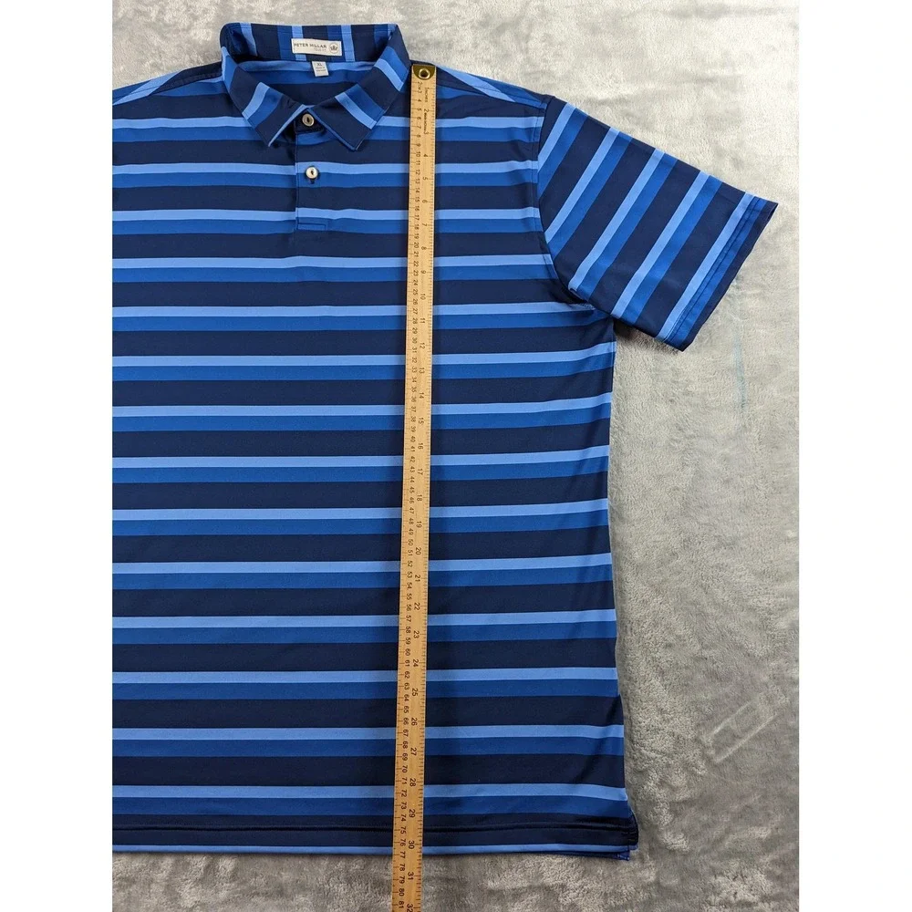 Peter Millar Polo Shirt Mens XL Blue Tour Fit Stripe Golf Stretch Performance